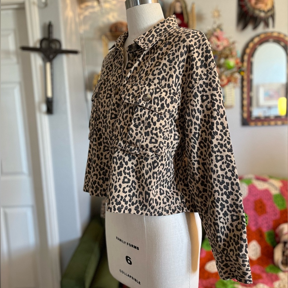 American Eagle Leopard Print Cropped Jacketet - image 2